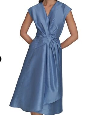 Donna Karan Powder Blue Wrap Midi Dress